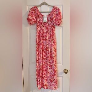 Forever 21 NEW pink floral print long off the shoulder dress size small